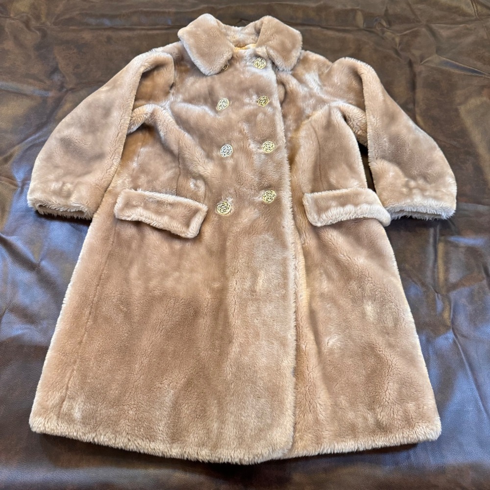 Vintage Quiet Luxury‎ Faux Fur Coat Champagne Old Money Mob Wife Glam Sz M